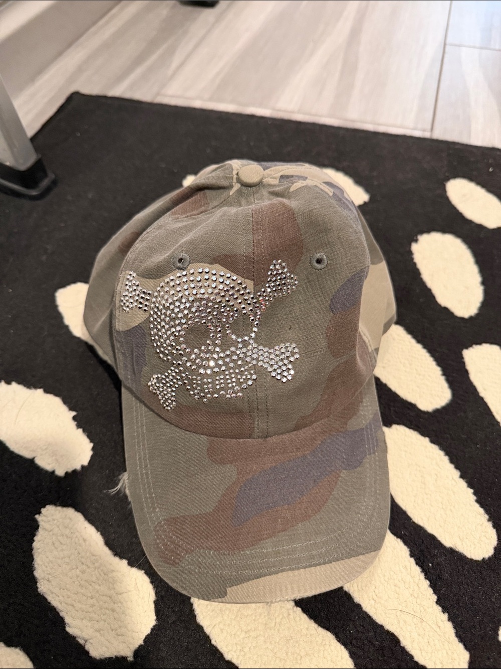 Camouflage Baseball Cap with Crystal Skull Accent - Unbranded
